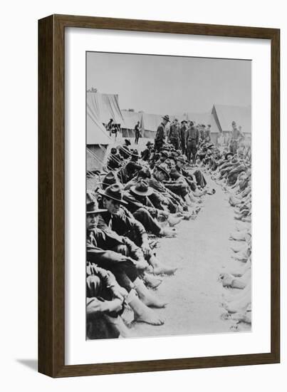 Foot Inspection, Soldiers Sit on Ground While Doctors Prepare to Examine a Full Unit at Once-null-Framed Art Print