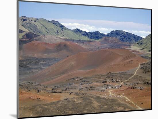 Foot Trail Through Haleakala Volcano Crater Winds Between Red Cinder Cones, Maui, Hawaiian Islands-Tony Waltham-Mounted Photographic Print