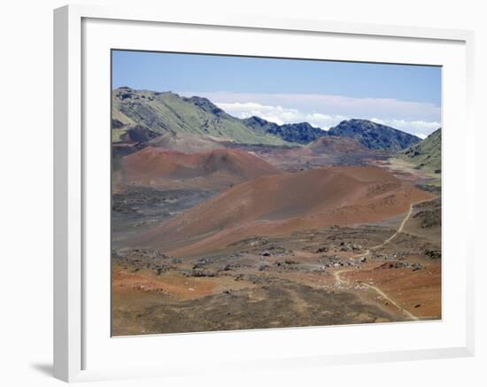 Foot Trail Through Haleakala Volcano Crater Winds Between Red Cinder Cones, Maui, Hawaiian Islands-Tony Waltham-Framed Photographic Print