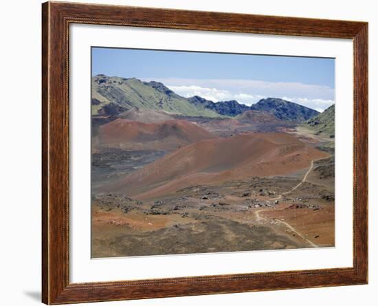 Foot Trail Through Haleakala Volcano Crater Winds Between Red Cinder Cones, Maui, Hawaiian Islands-Tony Waltham-Framed Photographic Print