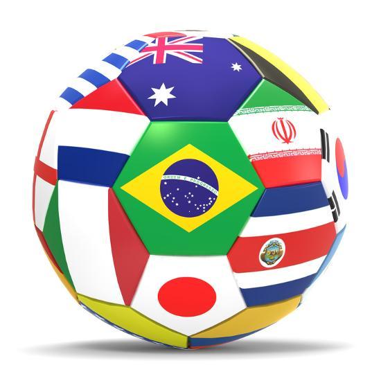 football and flags representing all countries participating in