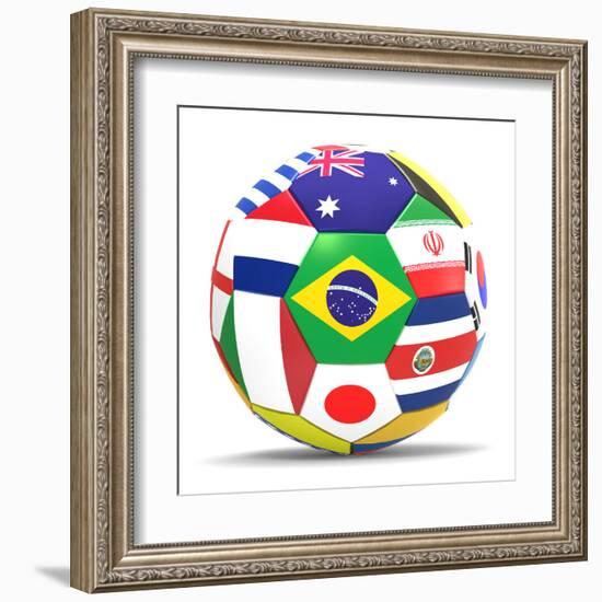 Football and Flags Representing All Countries Participating in Football World Cup in Brazil in 2014-paul prescott-Framed Art Print