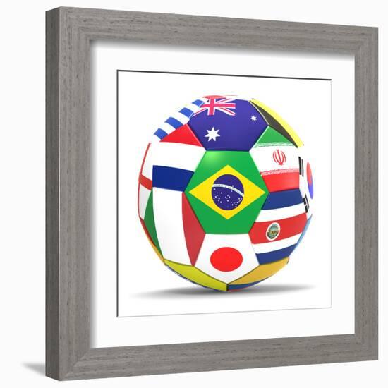 Football and Flags Representing All Countries Participating in Football World Cup in Brazil in 2014-paul prescott-Framed Art Print