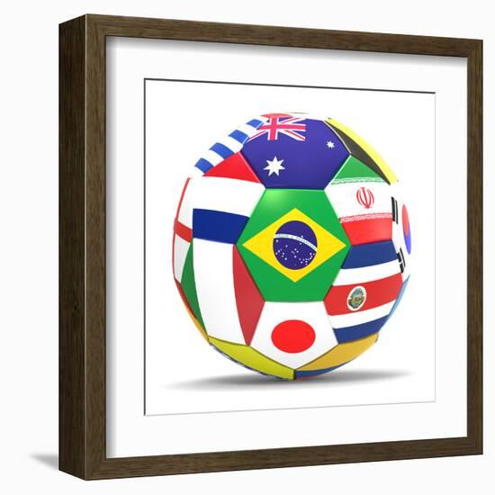 Football and Flags Representing All Countries Participating in Football World Cup in Brazil in 2014-paul prescott-Framed Art Print