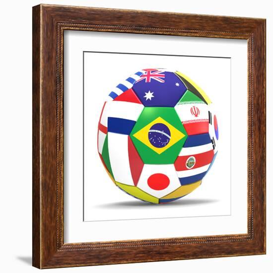 Football and Flags Representing All Countries Participating in Football World Cup in Brazil in 2014-paul prescott-Framed Art Print