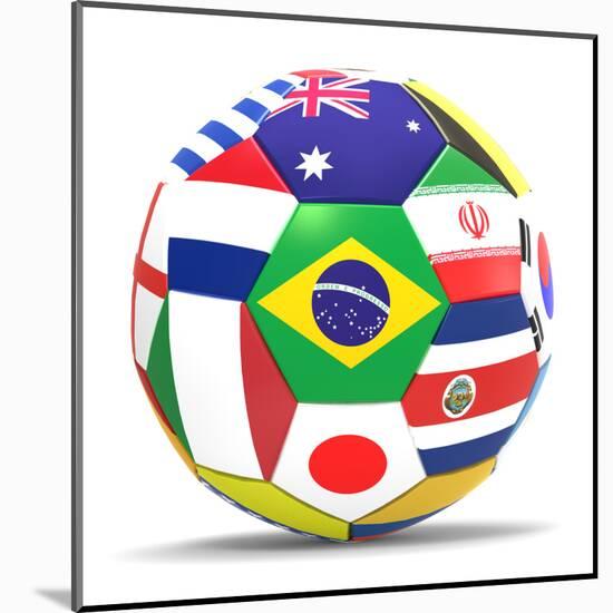 Football and Flags Representing All Countries Participating in Football World Cup in Brazil in 2014-paul prescott-Mounted Art Print