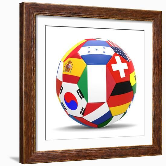 Football and Flags Representing All Countries Participating in Football World Cup in Brazil in 2014-paul prescott-Framed Premium Giclee Print