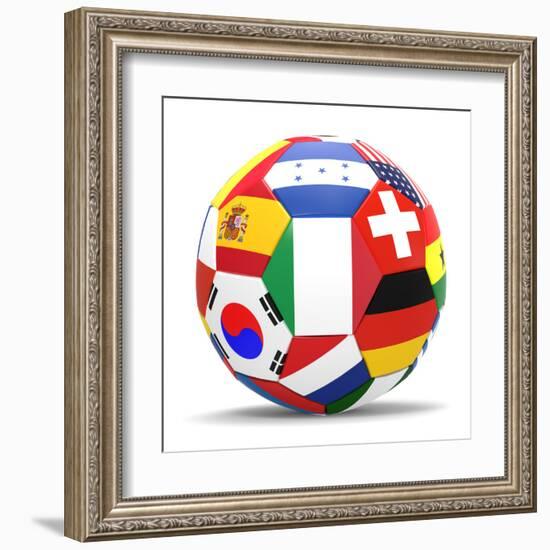 Football and Flags Representing All Countries Participating in Football World Cup in Brazil in 2014-paul prescott-Framed Art Print