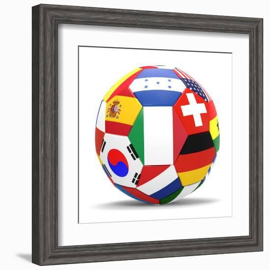 Football and Flags Representing All Countries Participating in Football World Cup in Brazil in 2014-paul prescott-Framed Art Print