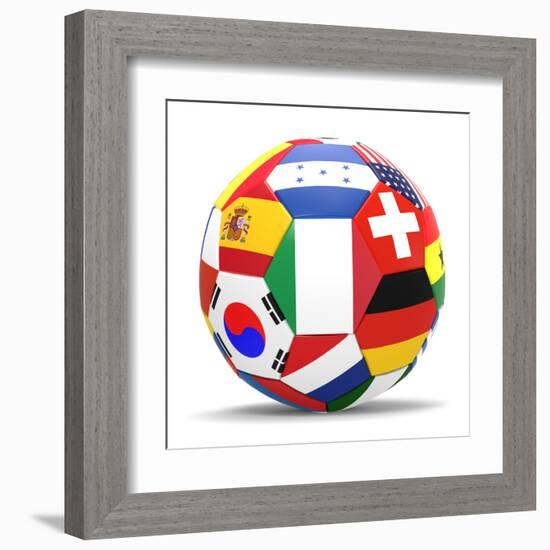 Football and Flags Representing All Countries Participating in Football World Cup in Brazil in 2014-paul prescott-Framed Art Print