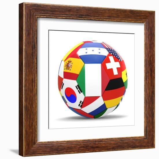 Football and Flags Representing All Countries Participating in Football World Cup in Brazil in 2014-paul prescott-Framed Art Print