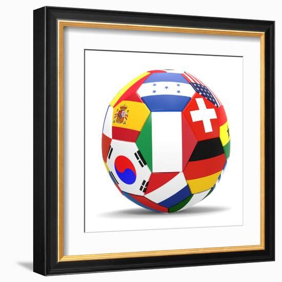 Football and Flags Representing All Countries Participating in Football World Cup in Brazil in 2014-paul prescott-Framed Art Print