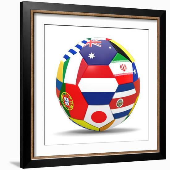 Football and Flags Representing All Countries Participating in Football World Cup in Brazil in 2014-paul prescott-Framed Premium Giclee Print