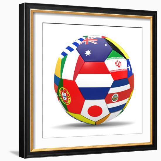 Football and Flags Representing All Countries Participating in Football World Cup in Brazil in 2014-paul prescott-Framed Premium Giclee Print