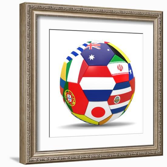 Football and Flags Representing All Countries Participating in Football World Cup in Brazil in 2014-paul prescott-Framed Art Print