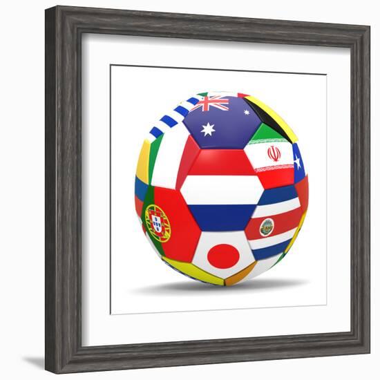 Football and Flags Representing All Countries Participating in Football World Cup in Brazil in 2014-paul prescott-Framed Art Print