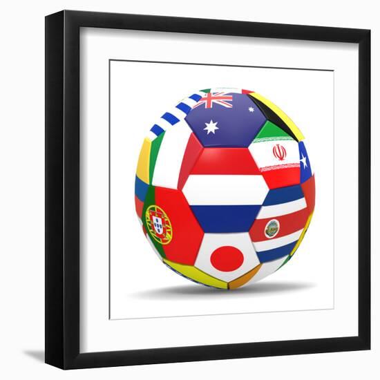 Football and Flags Representing All Countries Participating in Football World Cup in Brazil in 2014-paul prescott-Framed Art Print