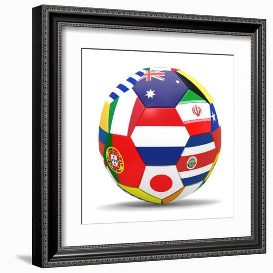 Football and Flags Representing All Countries Participating in Football World Cup in Brazil in 2014-paul prescott-Framed Art Print