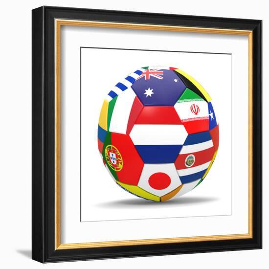 Football and Flags Representing All Countries Participating in Football World Cup in Brazil in 2014-paul prescott-Framed Art Print