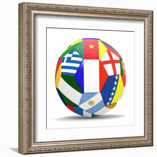 Football and Flags Representing All Countries Participating in Football World Cup in Brazil in 2014-paul prescott-Framed Art Print