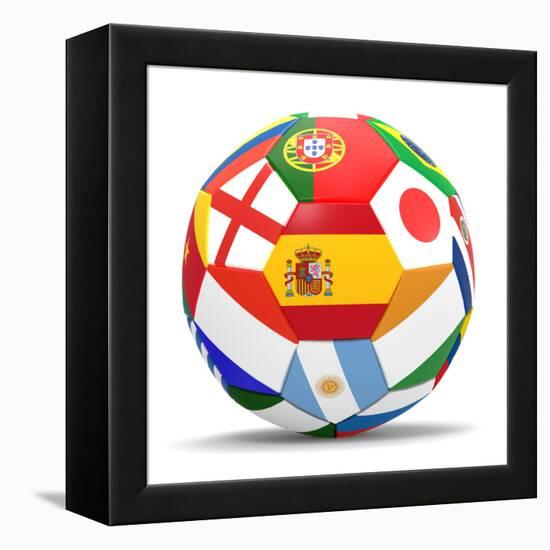 Football and Flags Representing All Countries Participating in Football World Cup in Brazil in 2014-paul prescott-Framed Stretched Canvas