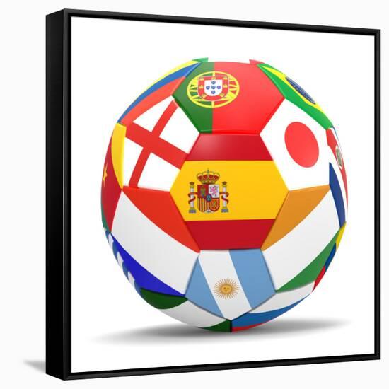 Football and Flags Representing All Countries Participating in Football World Cup in Brazil in 2014-paul prescott-Framed Stretched Canvas