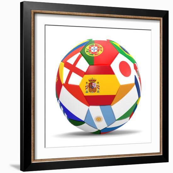 Football and Flags Representing All Countries Participating in Football World Cup in Brazil in 2014-paul prescott-Framed Premium Giclee Print