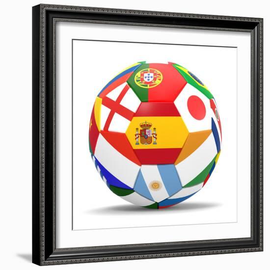 Football and Flags Representing All Countries Participating in Football World Cup in Brazil in 2014-paul prescott-Framed Premium Giclee Print