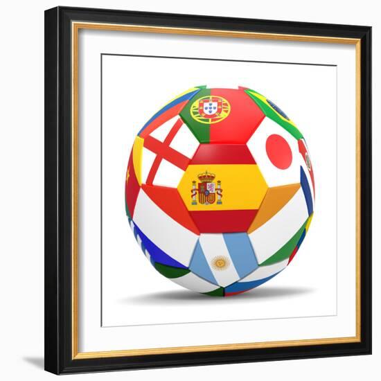 Football and Flags Representing All Countries Participating in Football World Cup in Brazil in 2014-paul prescott-Framed Premium Giclee Print