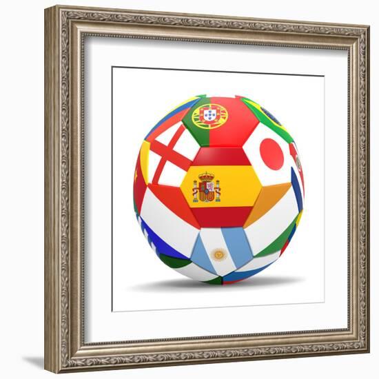 Football and Flags Representing All Countries Participating in Football World Cup in Brazil in 2014-paul prescott-Framed Art Print