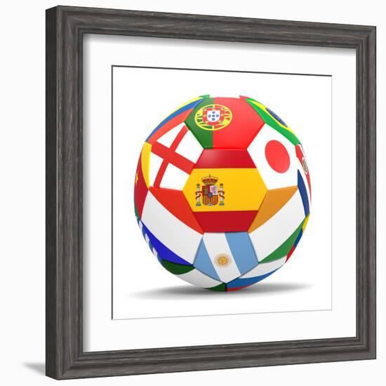 Football and Flags Representing All Countries Participating in Football World Cup in Brazil in 2014-paul prescott-Framed Art Print