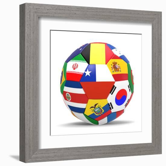 Football and Flags Representing All Countries Participating in Football World Cup in Brazil in 2014-paul prescott-Framed Art Print