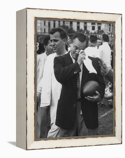 Football Coach Jack Freeman Holding Ball Weeps with Joy After His Team-Hank Walker-Framed Premier Image Canvas