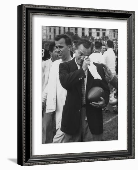 Football Coach Jack Freeman Holding Ball Weeps with Joy After His Team-Hank Walker-Framed Photographic Print