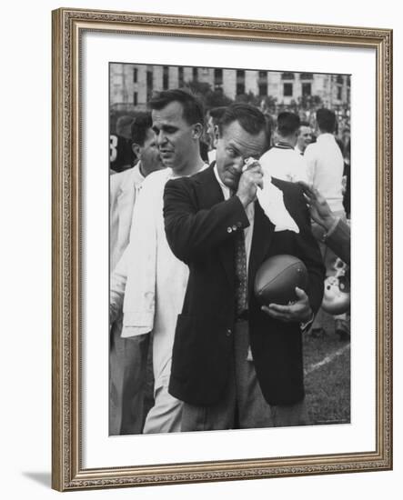 Football Coach Jack Freeman Holding Ball Weeps with Joy After His Team-Hank Walker-Framed Photographic Print