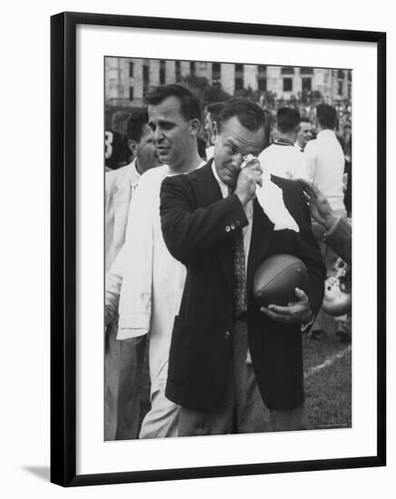 Football Coach Jack Freeman Holding Ball Weeps with Joy After His Team-Hank Walker-Framed Photographic Print