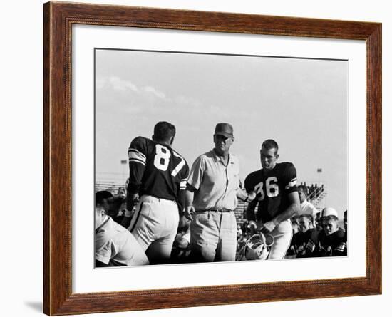 Football Coach Paul Bear Bryant of Texas A&M Talking W. Players During a Game-null-Framed Premium Photographic Print