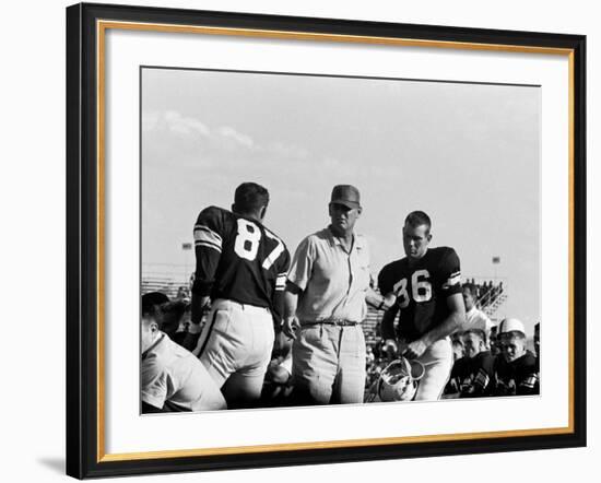 Football Coach Paul Bear Bryant of Texas A&M Talking W. Players During a Game-null-Framed Premium Photographic Print