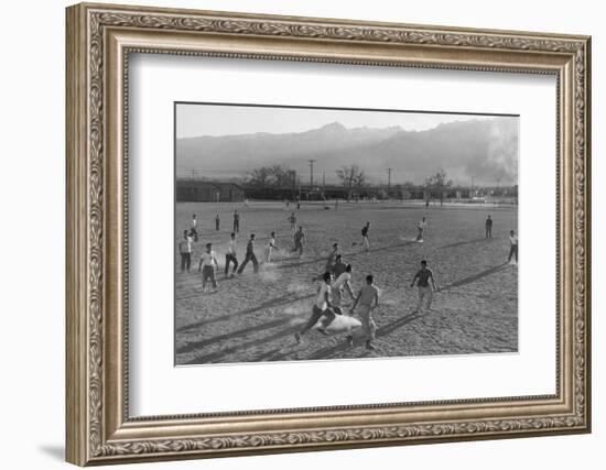 Football game at Manzanar Relocation Center, 1943-Ansel Adams-Framed Photographic Print