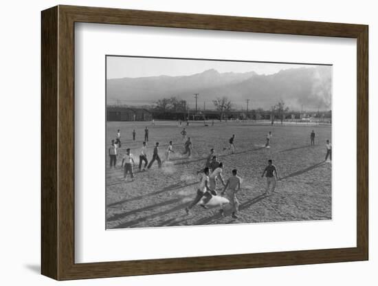 Football game at Manzanar Relocation Center, 1943-Ansel Adams-Framed Photographic Print