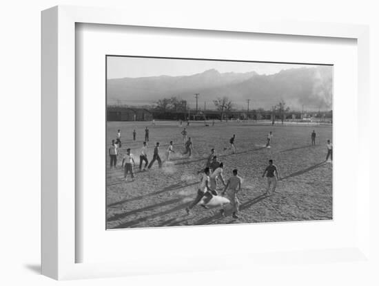 Football game at Manzanar Relocation Center, 1943-Ansel Adams-Framed Photographic Print