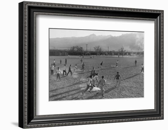 Football game at Manzanar Relocation Center, 1943-Ansel Adams-Framed Photographic Print