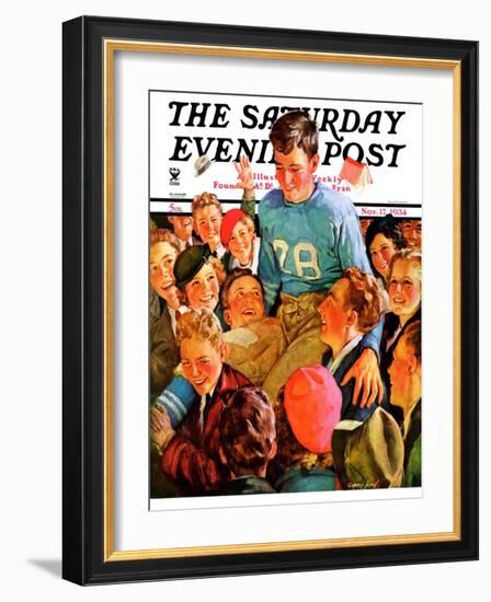 "Football Hero," Saturday Evening Post Cover, November 17, 1934-Eugene Iverd-Framed Giclee Print