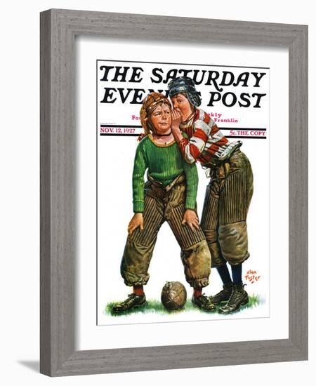 "Football Huddle," Saturday Evening Post Cover, November 12, 1927-Alan Foster-Framed Giclee Print