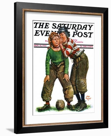 "Football Huddle," Saturday Evening Post Cover, November 12, 1927-Alan Foster-Framed Giclee Print