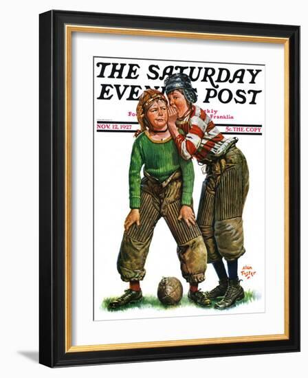 "Football Huddle," Saturday Evening Post Cover, November 12, 1927-Alan Foster-Framed Giclee Print