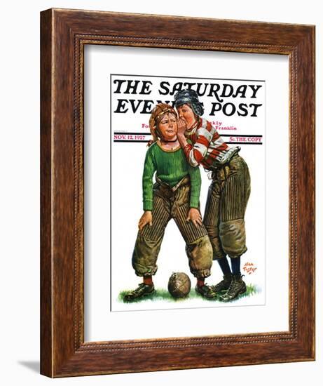 "Football Huddle," Saturday Evening Post Cover, November 12, 1927-Alan Foster-Framed Giclee Print