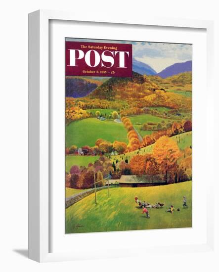 "Football in the Country" Saturday Evening Post Cover, October 8, 1955-John Clymer-Framed Giclee Print