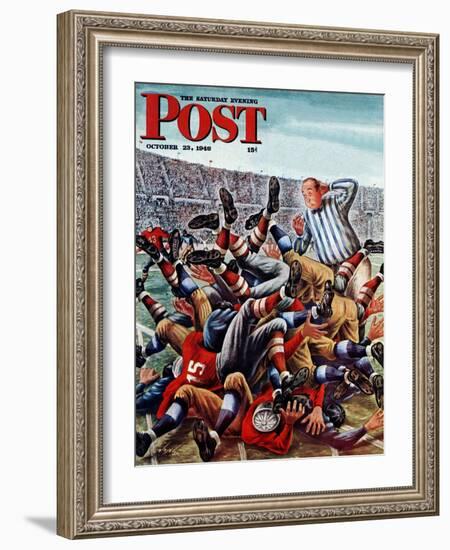 "Football Pile-up," Saturday Evening Post Cover, October 23, 1948-Constantin Alajalov-Framed Giclee Print