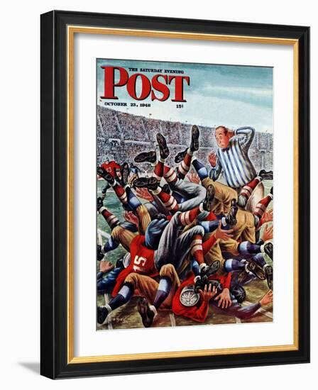 "Football Pile-up," Saturday Evening Post Cover, October 23, 1948-Constantin Alajalov-Framed Giclee Print